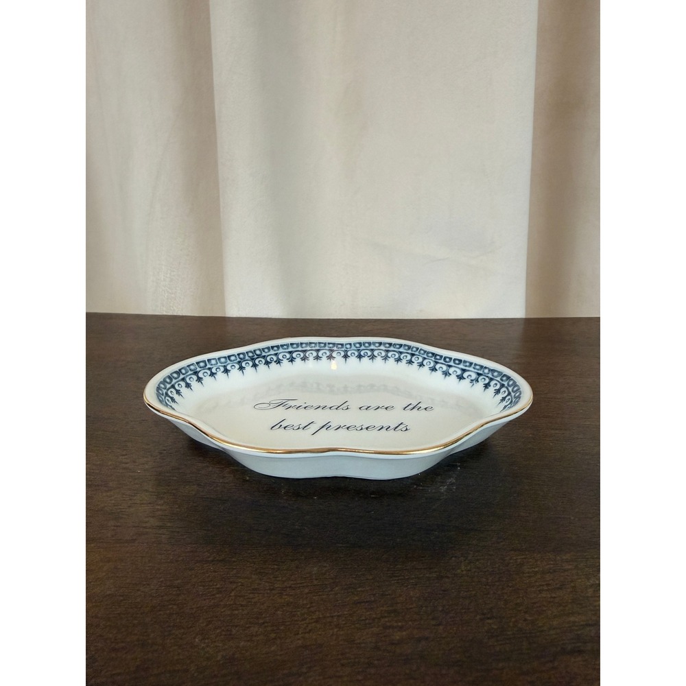 VTG 1980s Gump's SF Andrea by Sadek Blue White "Friends...Presents" Trinket Dish - Picture 4 of 10